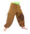 Haremshose hoher Schnitt hell braun Thai Blumenornamente