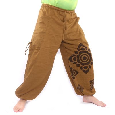 Haremshose hoher Schnitt hell braun Thai Blumenornamente