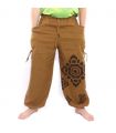 Haremshose hoher Schnitt hell braun Thai Blumenornamente