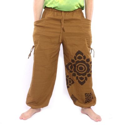 Haremshose hoher Schnitt hell braun Thai Blumenornamente