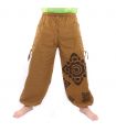 Harem pants high cut light brown Thai floral ornaments