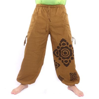 Haremshose hoher Schnitt hell braun Thai Blumenornamente