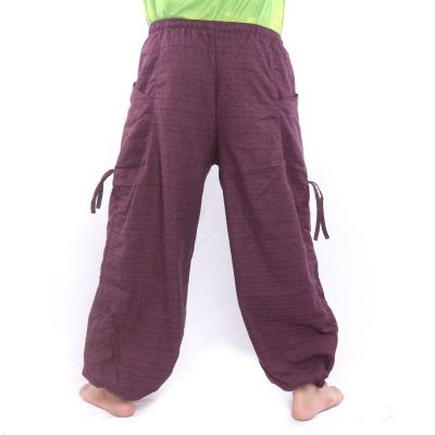 Harem pants high cut magenta printed with Thai floral ornaments