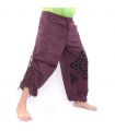 Haremshose hoher Schnitt magenta bedruckt mit Thai Blumenornamenten