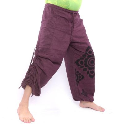 Haremshose hoher Schnitt magenta bedruckt mit Thai Blumenornamenten