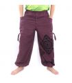 Haremshose hoher Schnitt magenta bedruckt mit Thai Blumenornamenten