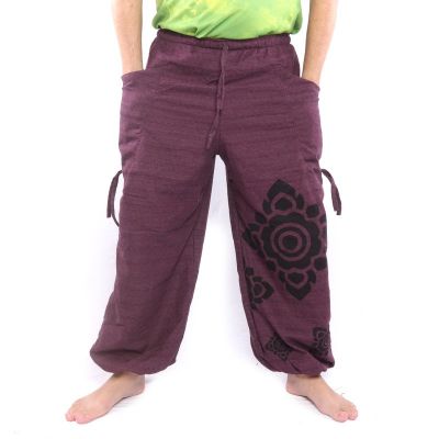 Harem pants high cut magenta printed with Thai floral ornaments