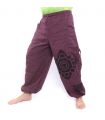 Haremshose hoher Schnitt magenta bedruckt mit Thai Blumenornamenten