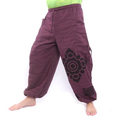 Harem pants high cut magenta printed with Thai floral ornaments