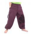 Haremshose hoher Schnitt magenta bedruckt mit Thai Blumenornamenten