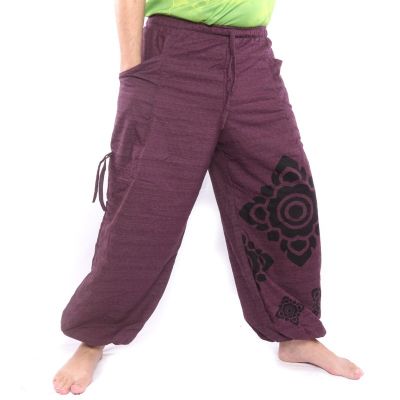 Haremshose hoher Schnitt magenta bedruckt mit Thai Blumenornamenten