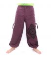 Haremshose hoher Schnitt magenta bedruckt mit Thai Blumenornamenten