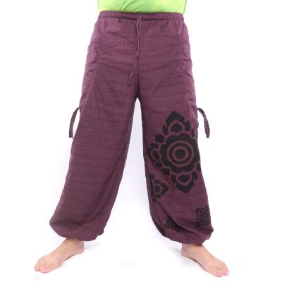 Haremshose hoher Schnitt magenta bedruckt mit Thai Blumenornamenten