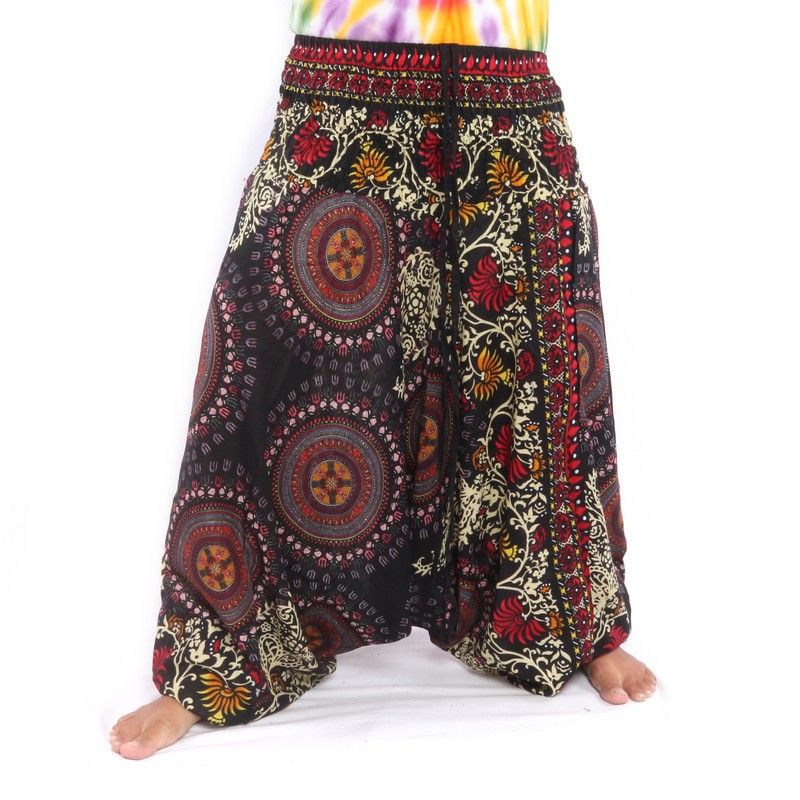 pantalon de harem pour femmes mandala fleurs orientales ornements noir