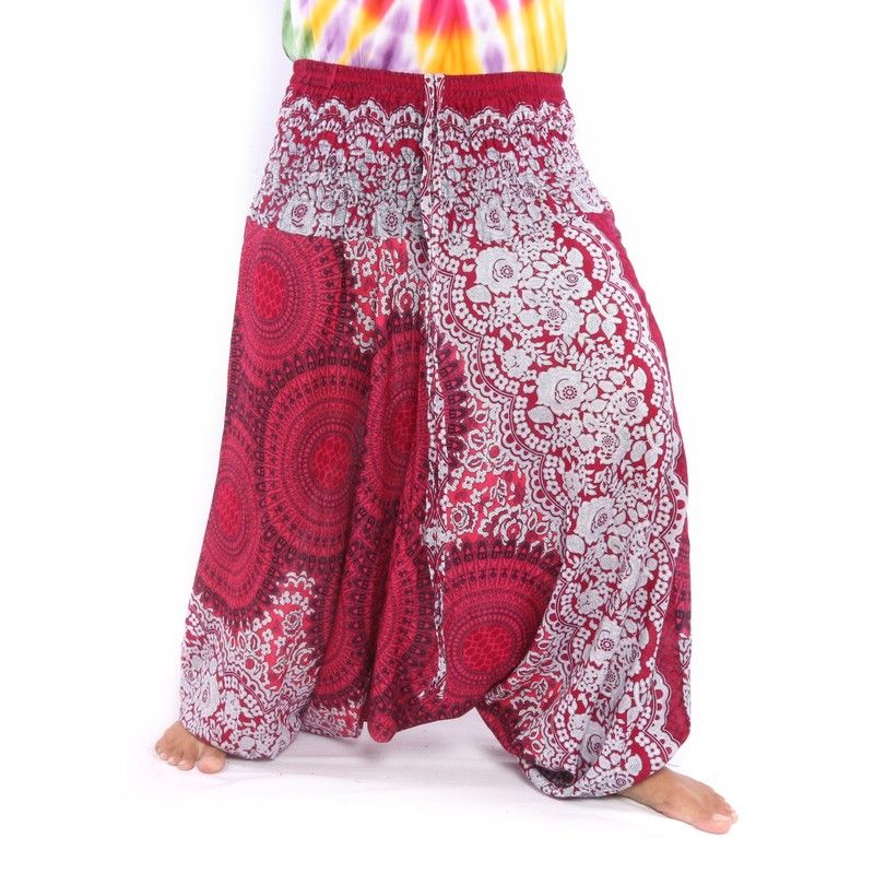 Haremshose für Frauen Mandala orientalische Blumen Ornamente rot