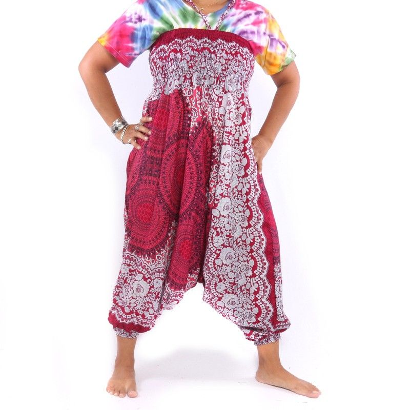 Haremshose für Frauen Mandala orientalische Blumen Ornamente rot
