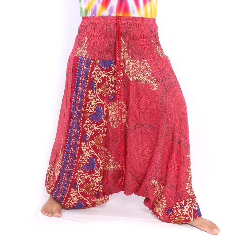 Sarouel pour femme mandala fleurs orientales ornements rouges