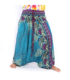 pantalon de harem pour femmes mandala fleurs orientales ornements bleu