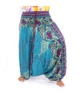 pantalon de harem pour femmes mandala fleurs orientales ornements bleu