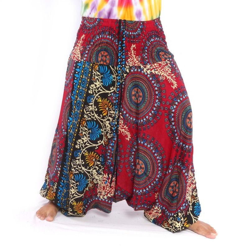 Pantalones harén para mujer mandala flores orientales adornos rojo