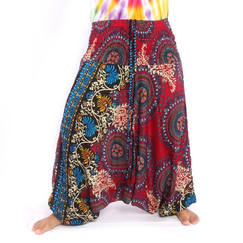 Pantalones harén para mujer mandala flores orientales adornos rojo