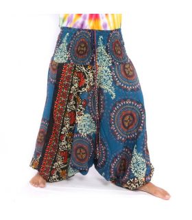 Pantalones harén para mujer mandala flores orientales adornos azul
