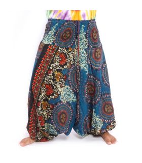 Pantalones harén para mujer mandala flores orientales adornos azul