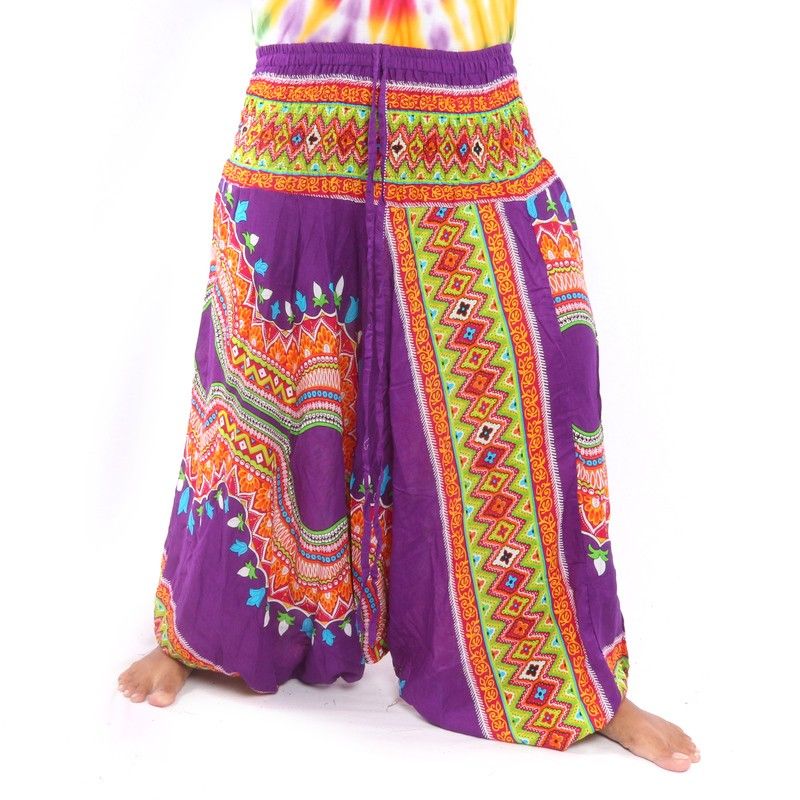 Pantalones harén para mujer estampado dashiki africano violeta