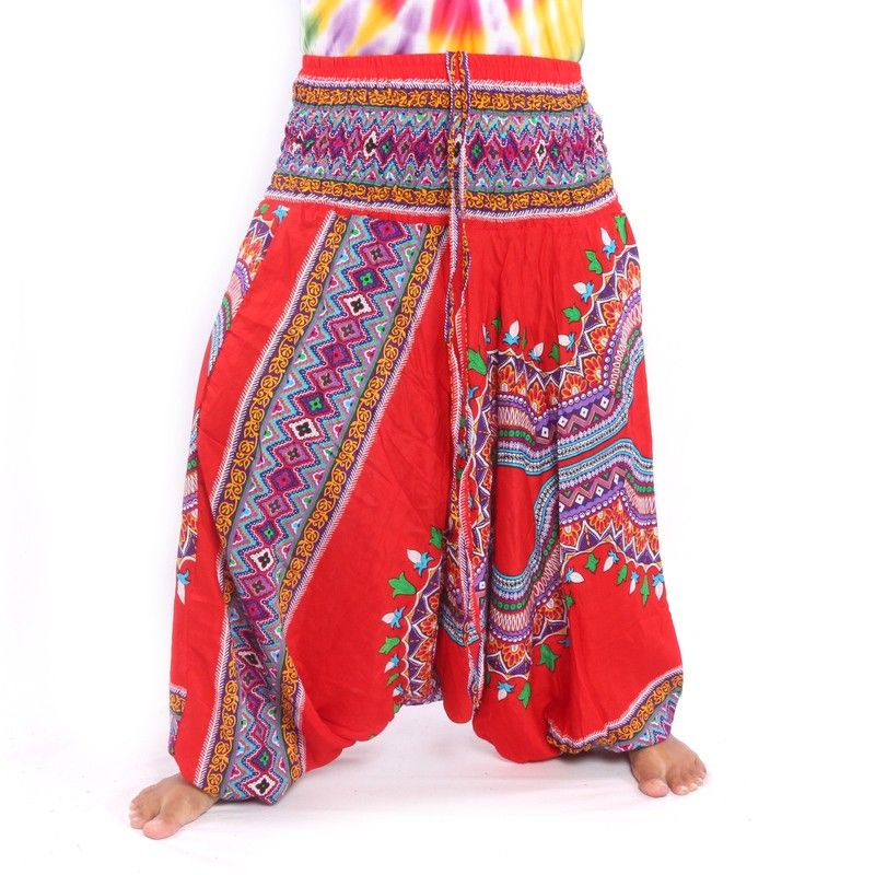 Pantalones harén para mujer patrón dashiki africano rojo