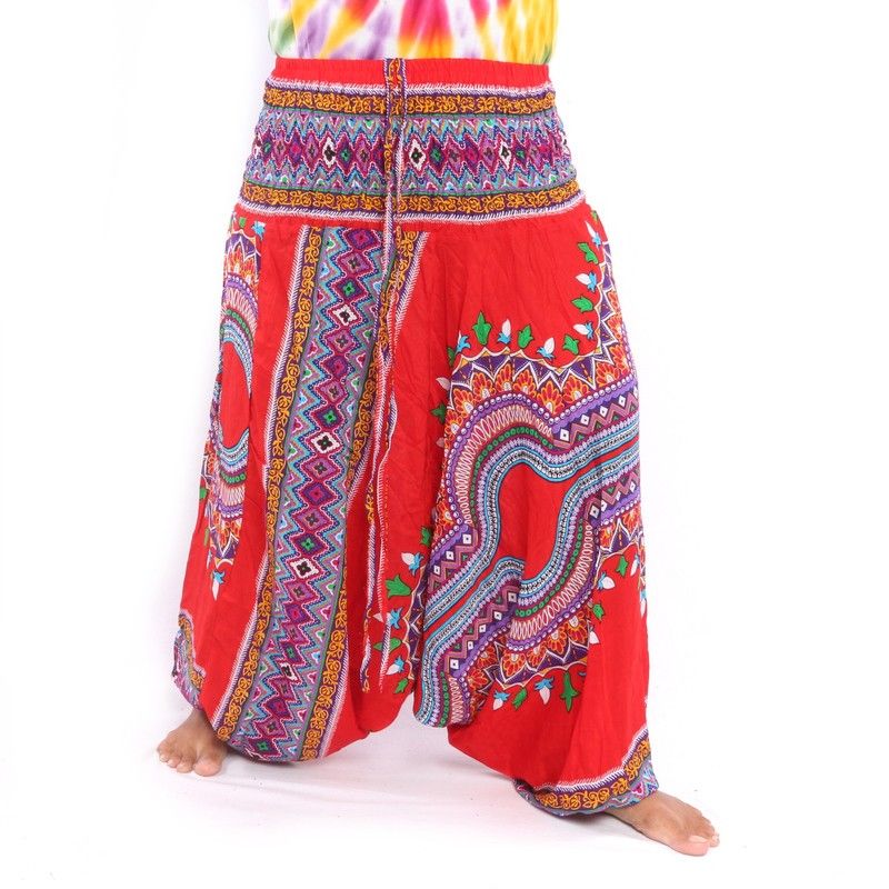 Pantalones harén para mujer patrón dashiki africano rojo