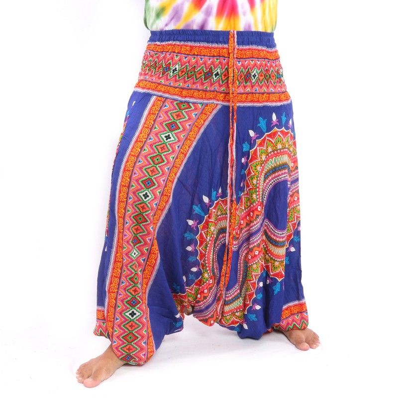 Pantalones harén para mujer patrón dashiki africano azul