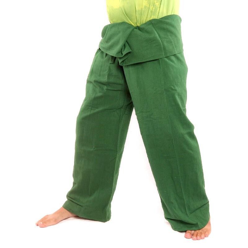 Pantalones de pescador tailandés - verde oscuro - algodón extralargo