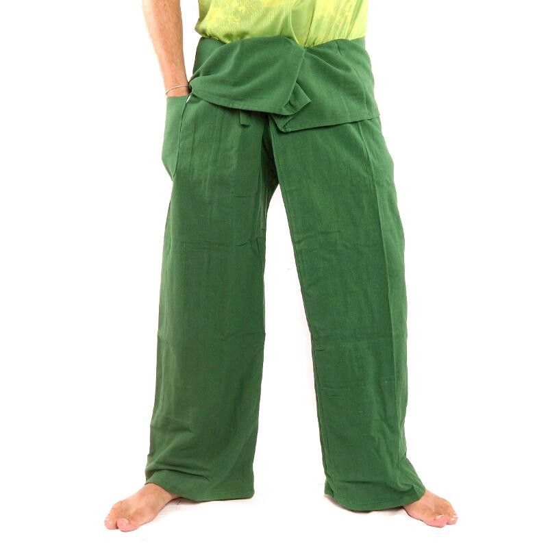 Pantalones de pescador tailandés - verde oscuro - algodón extralargo