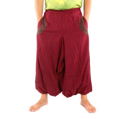 Aladinhose dunkelrot mit 2 Seitentaschen und Stoff Applikationen