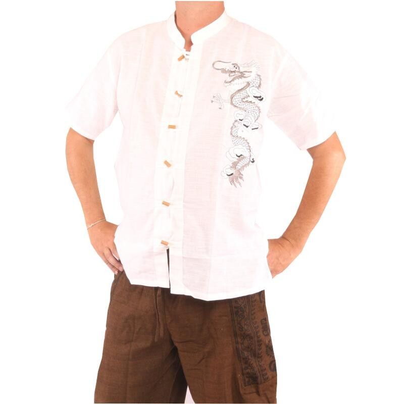 Chemise d'homme chinoise manches courtes dragon
