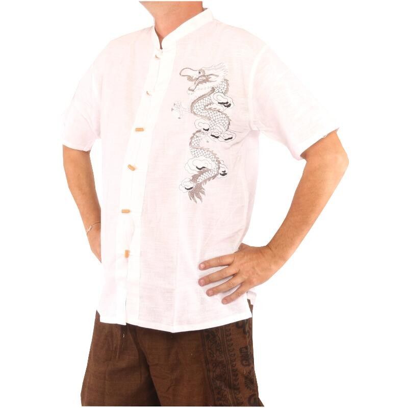 Chemise d'homme chinoise manches courtes dragon