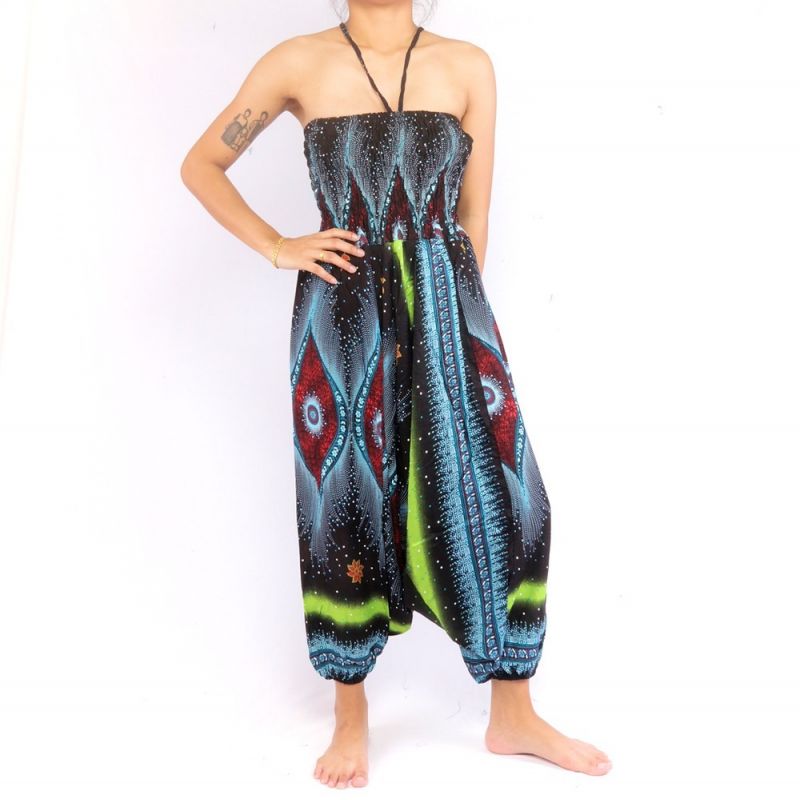 Haremshose Jumpsuit für Frauen Pfauenauge blau