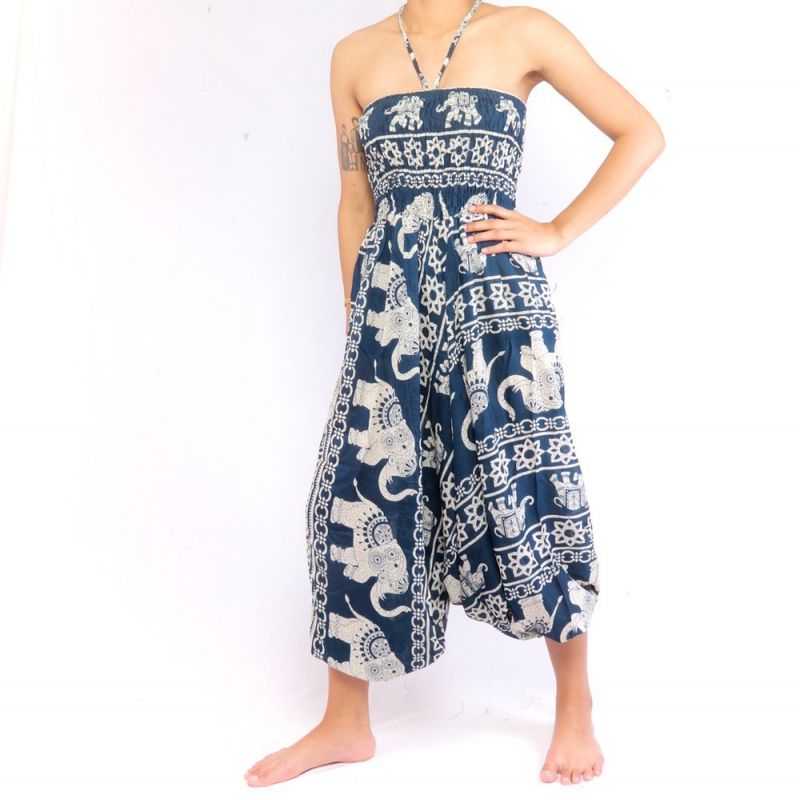 Pantalones de elefante traje de salto de elefante patrón azul
