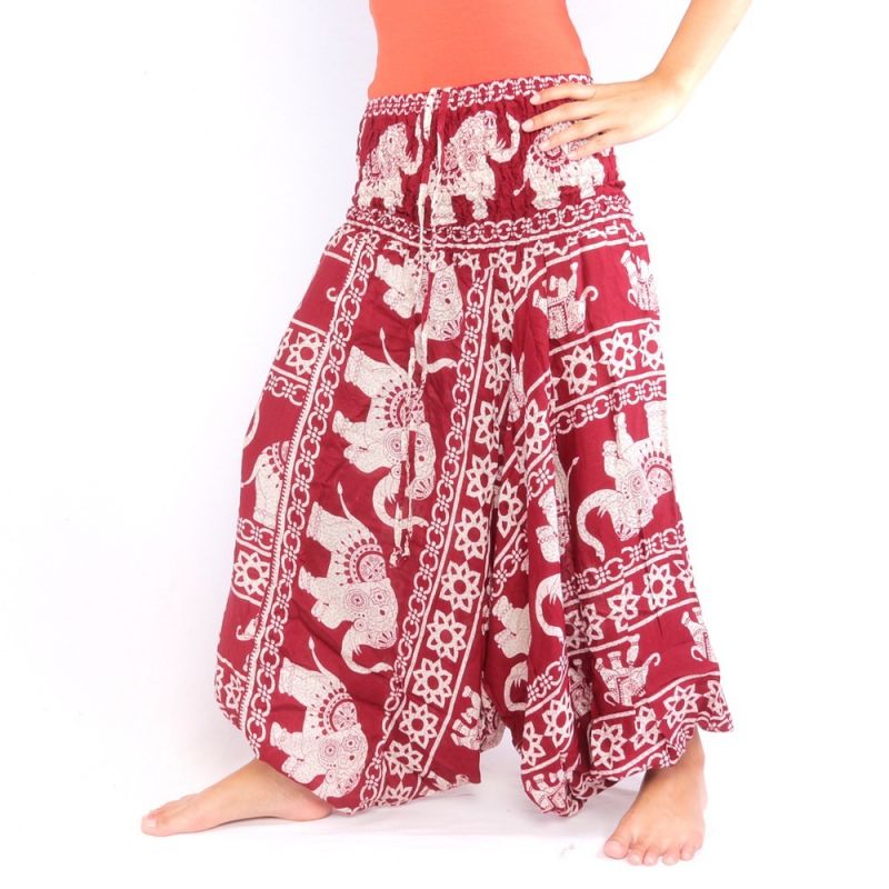 Pantalones de elefante traje de salto de elefante patrón rojo