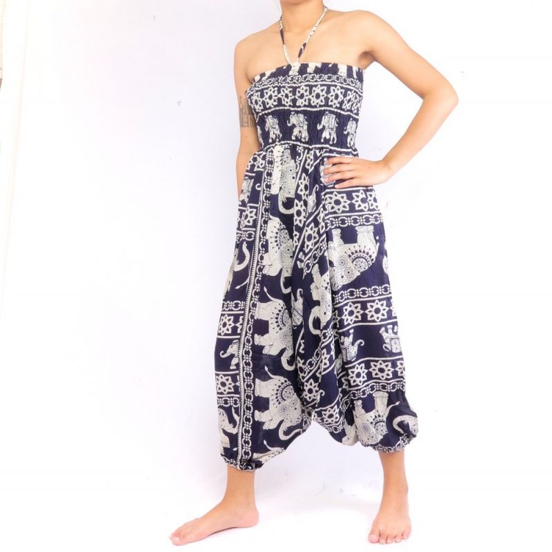 Pantalones de elefante traje de salto de elefante patrón azul