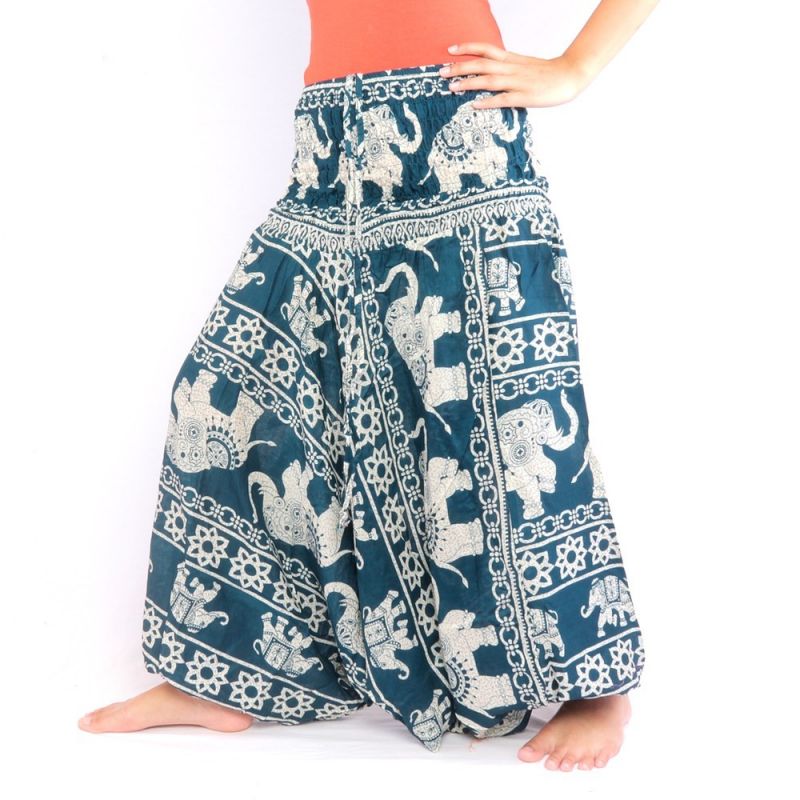 Pantalones de elefante traje de salto de elefante patrón turquesa