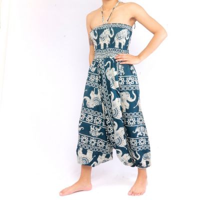 Elefantenhose Jumpsuit Elefantenmuster türkis