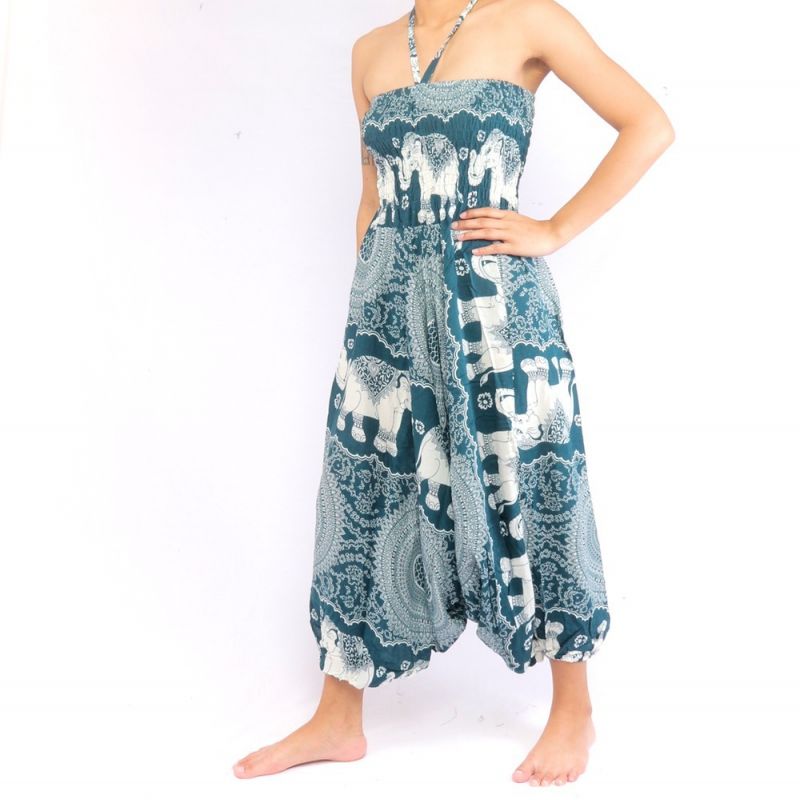 Pantalones de elefante traje de salto elefante patrón mandala turquesa