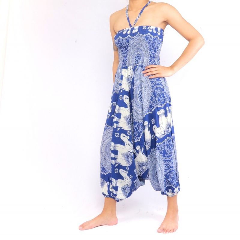 pantalones de elefante traje de salto elefante patrón mandala azul