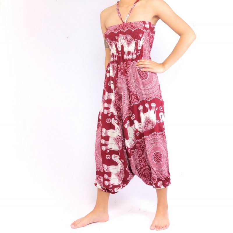 Pantalones de elefante traje de salto de elefante patrón mandala rojo