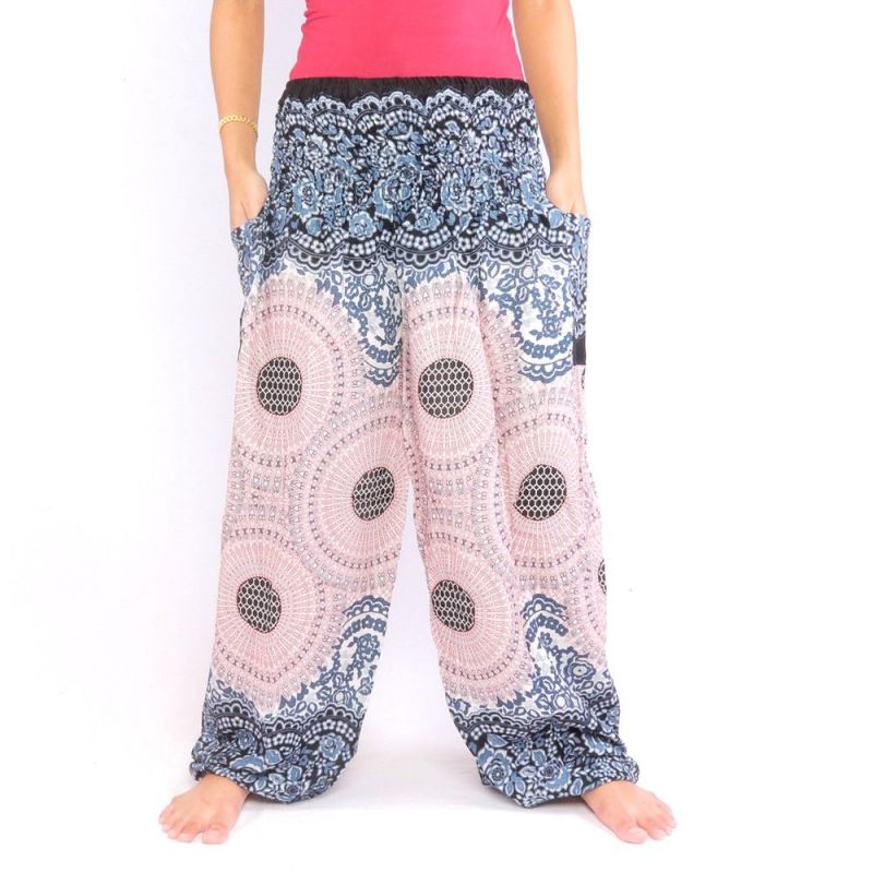 pantalon de harem rose bleu mandala
