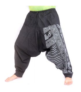 Aladinhose mit Om/Floral Design Aufdruck - schwarz