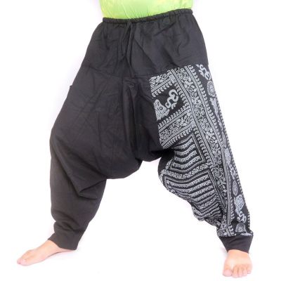 Aladinhose mit Om/Floral Design Aufdruck - schwarz