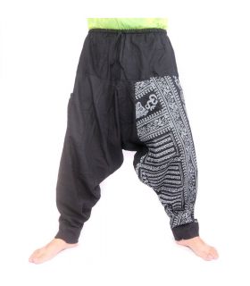 Harem pants with Om/Floral design print - black
