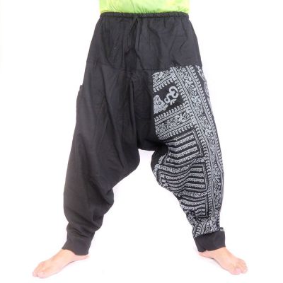 Aladinhose mit Om/Floral Design Aufdruck - schwarz